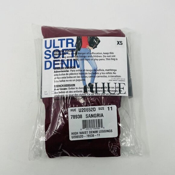 Hue Womens XS 0-2 High-Waist Soft Denim-Look Leggings Sangria U20652 $48 2143 - Picture 3 of 6